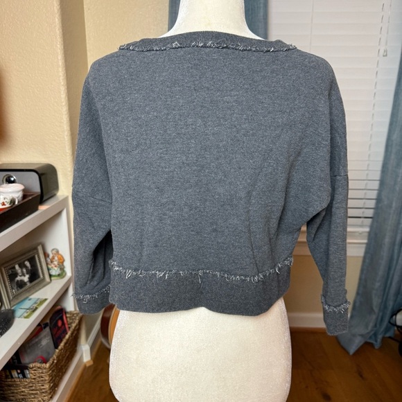 Derek Lam 10 Crosby Gray Cropped Frayed Sweatshirt Sz 2 - Picture 3 of 7